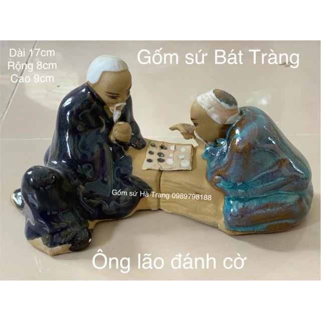 Tượng ông lão đánh cờ Bày trang trí tiểu cảnh gốm sứ Bát Tràng