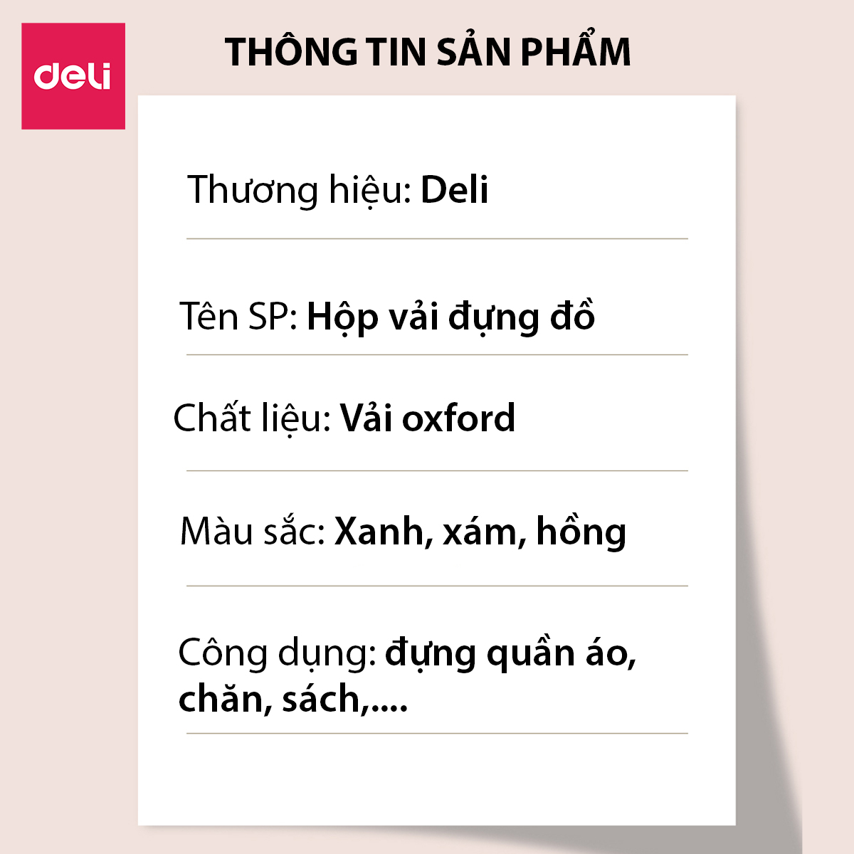 Túi Vải Đựng Quần Áo, Chăn Ga Gối Màn Gấu Bông, Sách Vở Khéo Khoá Deli - Hộp Vải Đựng Đồ Đa Năng Khung Thép Chịu Lực Cao Cấp - Nhiều Size Kích Cỡ Lớn Nhỏ