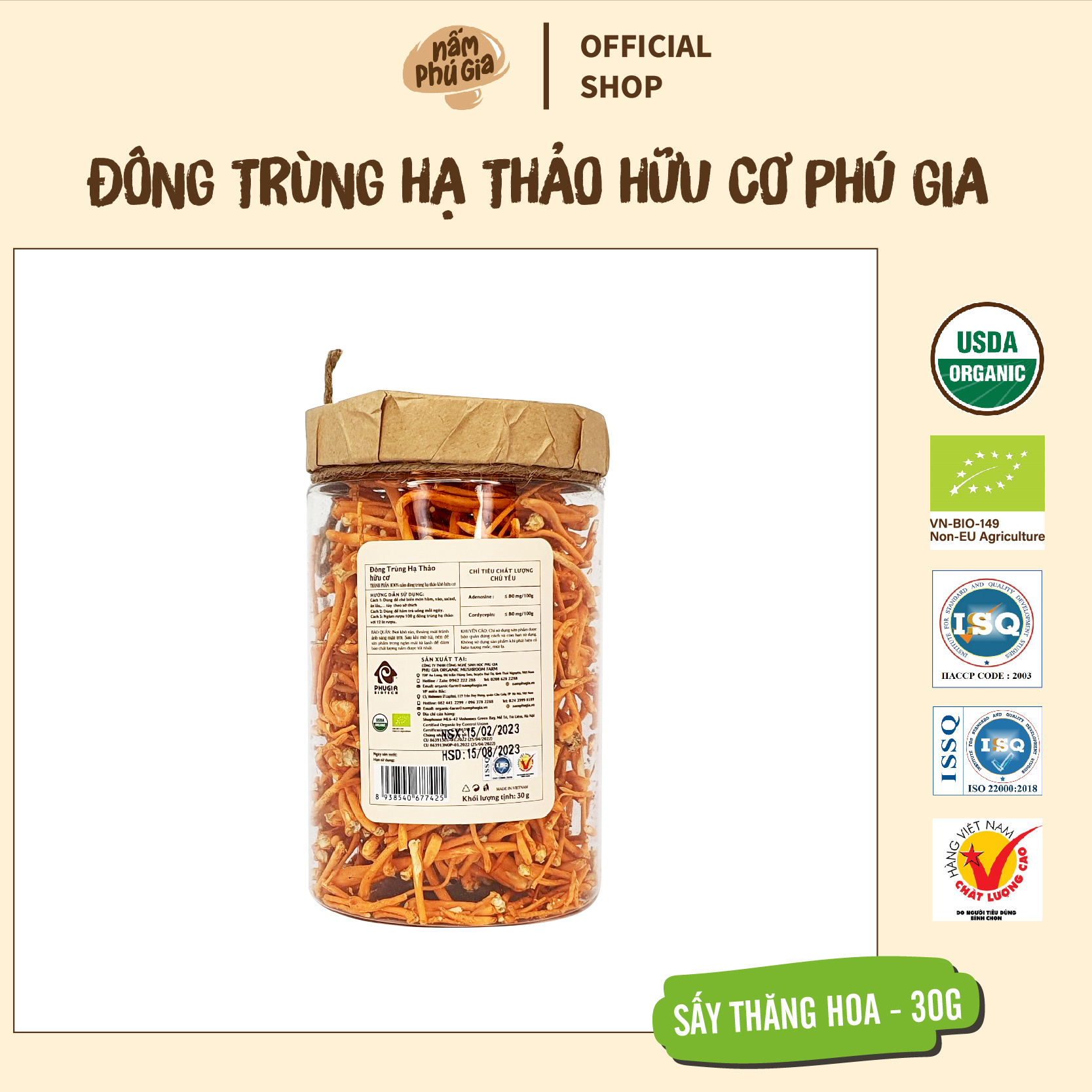 - Đông trùng hạ thảo hữu cơ hộp 30g