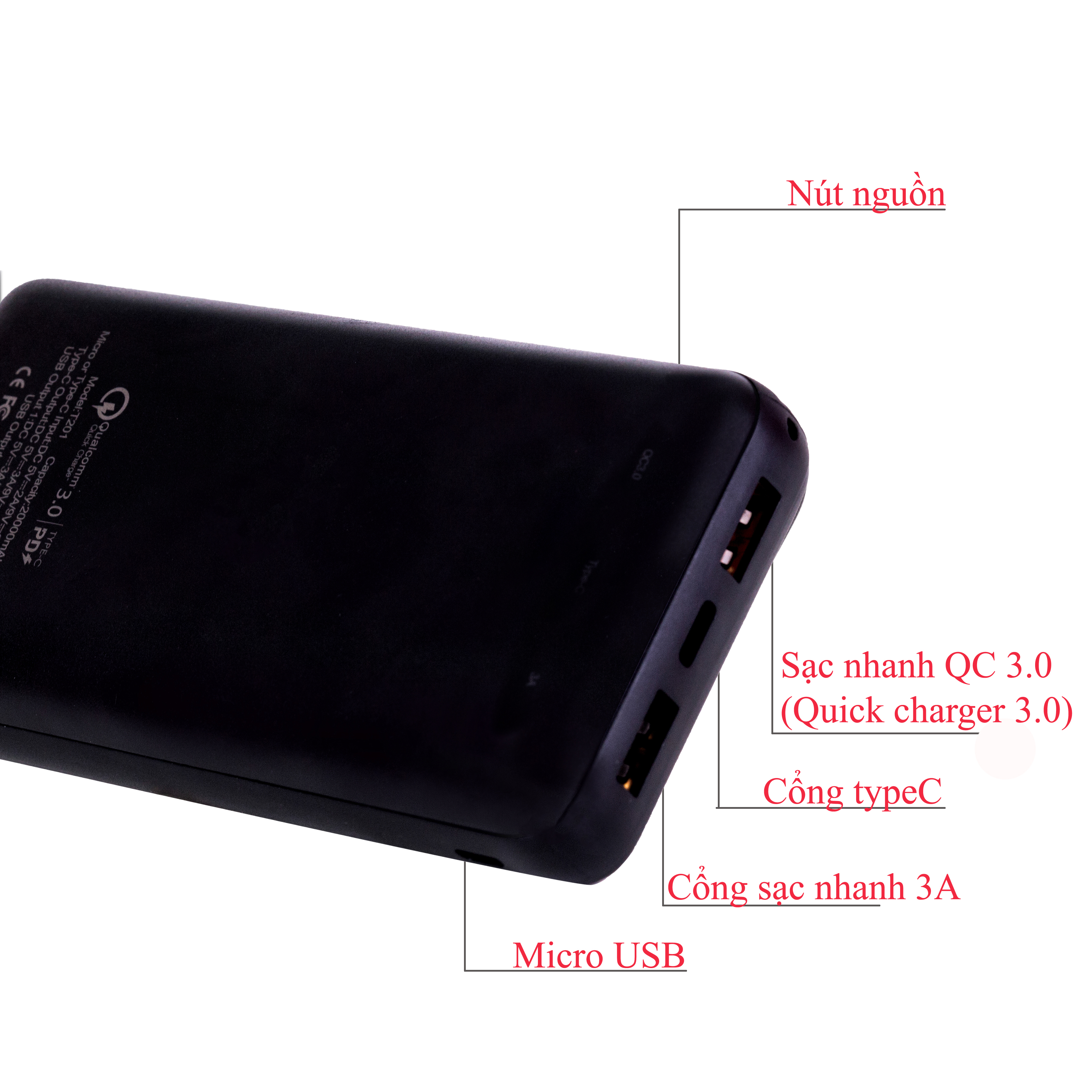 Pin sạc dự phòng Tcare QC 3.0 20000mAh T201 - Hàng chính hãng