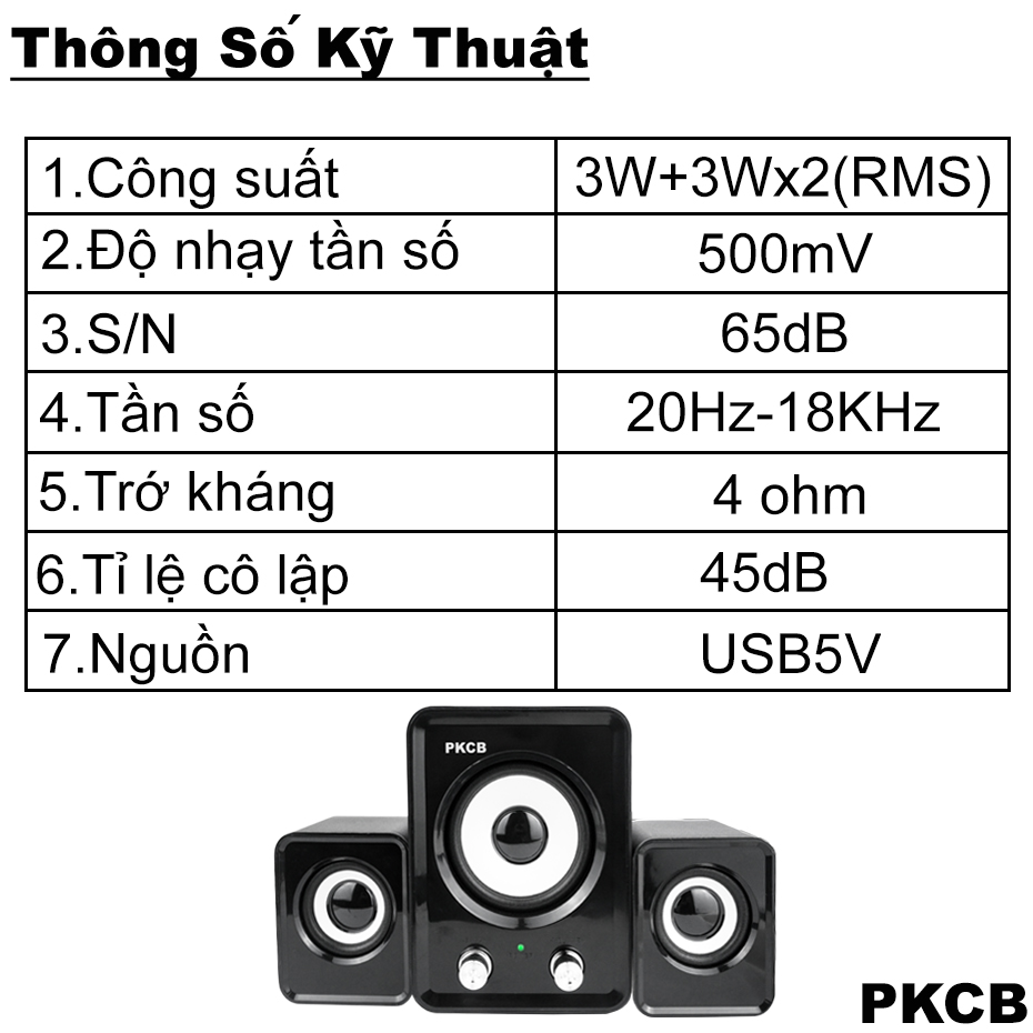 Loa Vi Tính Bộ Ba Loa Nghe Nhạc Cực Hay Bass Treb Sống Động PKCB6 TRẮNG - Hàng Chính Hãng