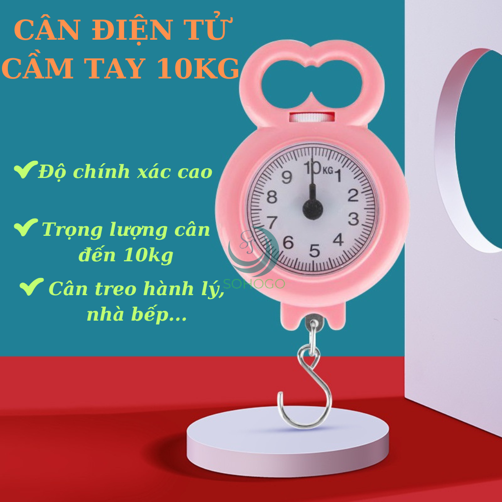 [CHỌN MÀU]-Cân Điện Tử Cầm Tay 10kg Có Lò Xo Cân Đo Kỹ Thuật Số Độ Chính Xác Cao Treo Hành Lý Nhà Bếp-Cân Treo Mini 10 kg - Xanh trời