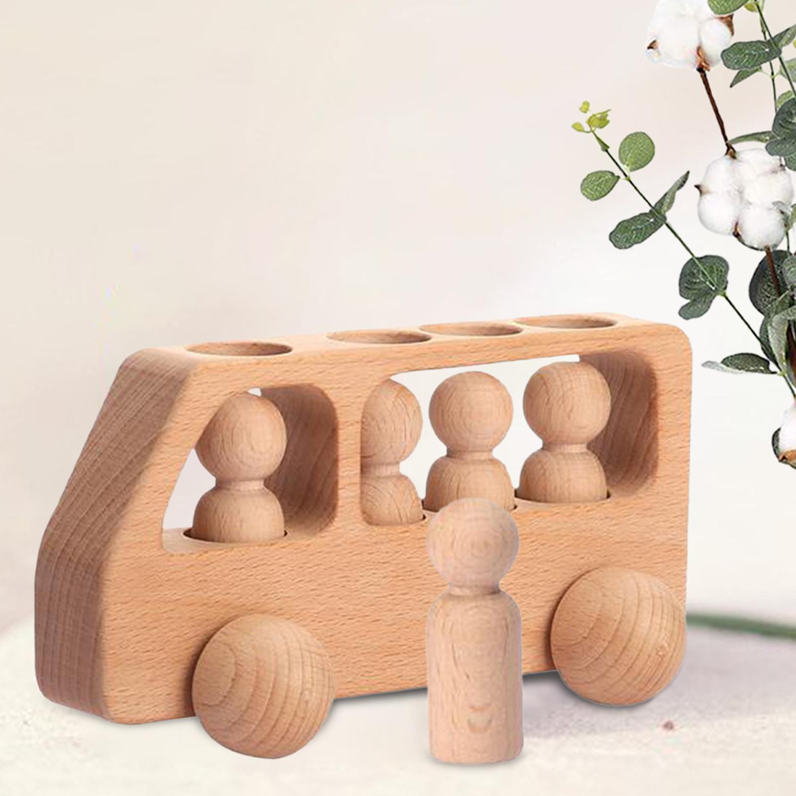 Wooden Car Playset Peg Dolls Learning Educational Toy Playset for Kids Gifts