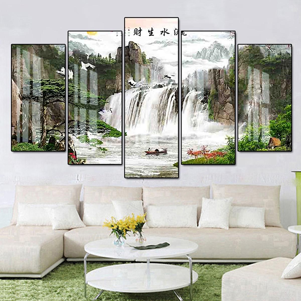 Tranh Tráng Gương Cao Cấp Treo Tường Hiện Đại _ Tranh Bộ 5 Phong Cảnh Sơn Thủy Đẹp