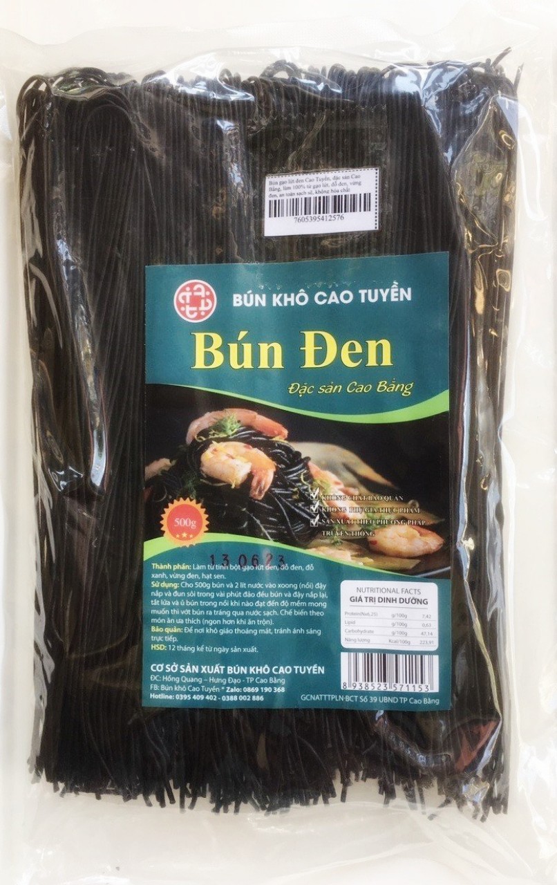 Bún gạo lứt đen Cao Tuyền, đặc sản Cao Bằng, làm 100% từ gạo lứt, đỗ đen, vừng đen, an toàn sạch sẽ, không hóa chất