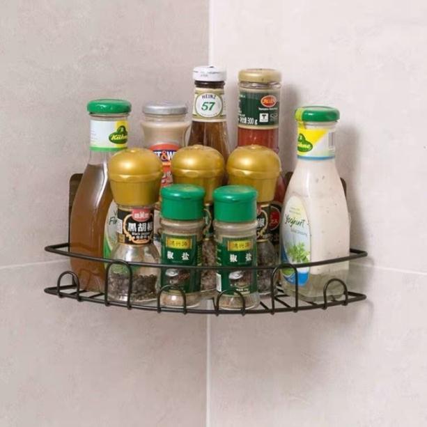 Kệ góc nhà tắm, kệ nhà bếp đen đẹp sơn tĩnh điện dính cường lực siêu chắc