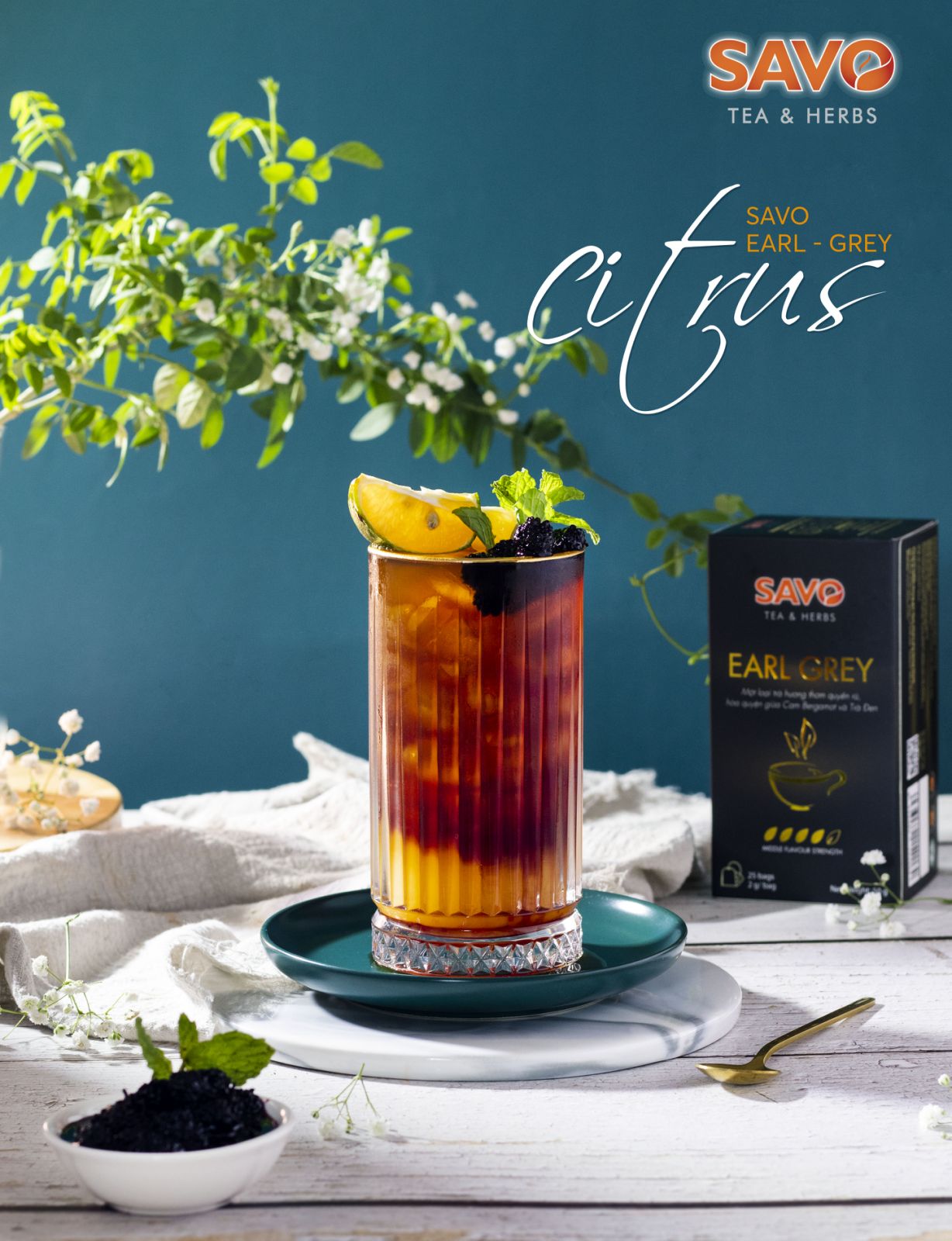 Trà Earl-Grey Trà Bá Tước SAVO Tea (Earl Grey Tea) - Hộp 25 Gói x 2g