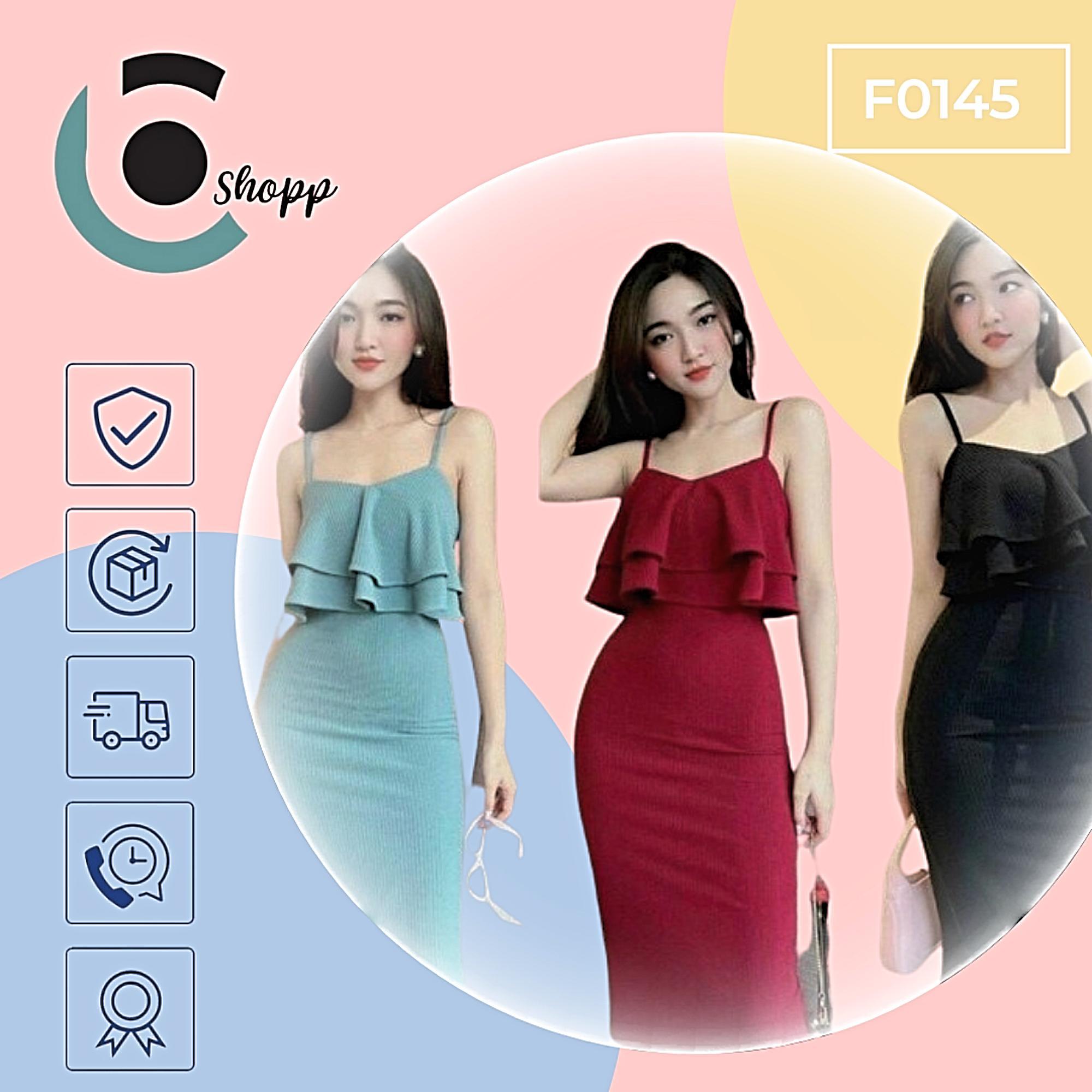 Đầm body 2 dây bèo tầng