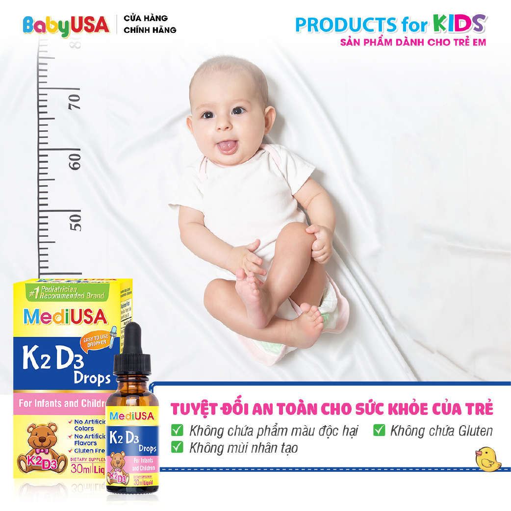 MediUSA K2D3 Drops - Thực Phẩm Chức Năng - Bổ sung Vitamin K2, Vitamin D3 cho trẻ - Hàng chính hãng