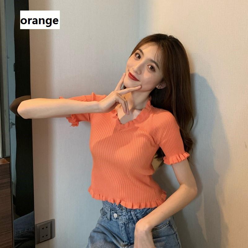Áo Len Nữ Tay Ngắn Cổ Chữ V Thời Trang Quyến Rũ