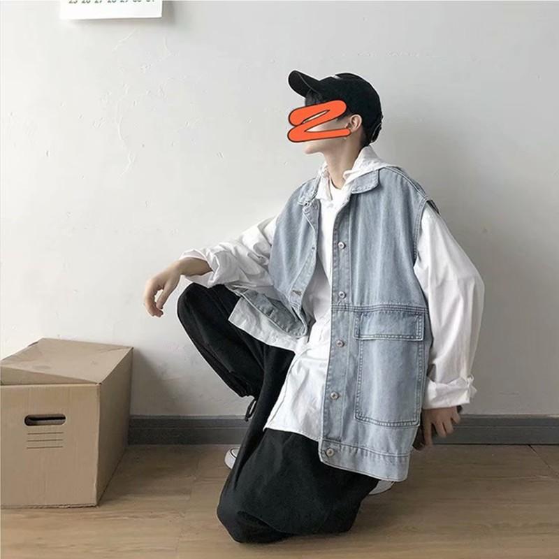 Áo Khoác Denim Không Tay Phong Cách Retro Nam Tính