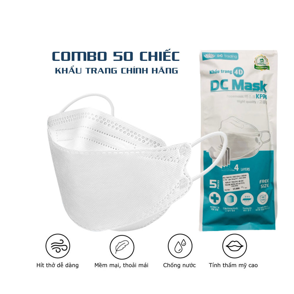 Set 50 khẩu trang 4D Kf94 dc mask kháng khuẩn lọc bụi mịn cao cấp