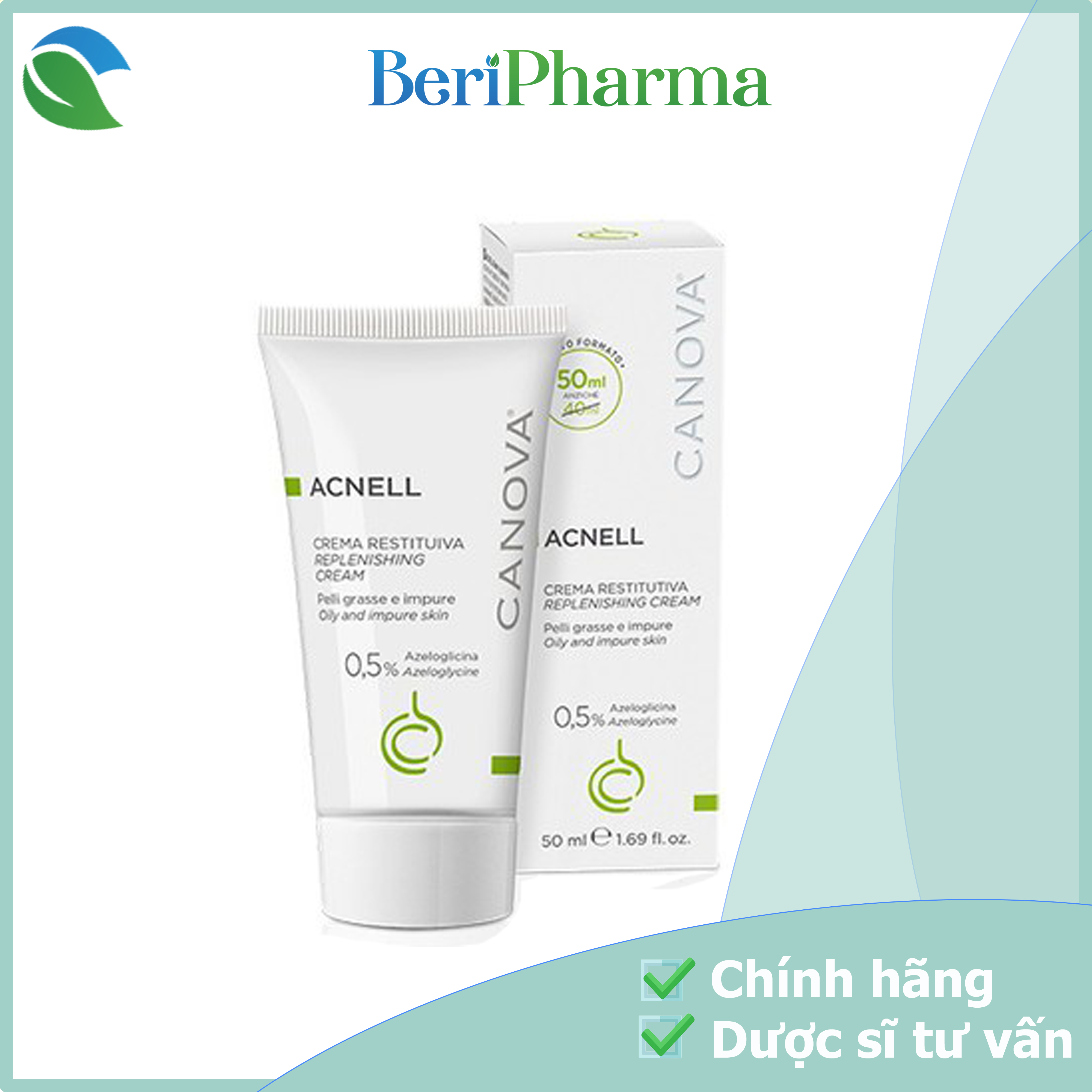 Canova Kem Ngừa Mụn Ban Đêm Dành Cho Da Mụn, Da Nhạy Cảm ACNELL - REPLENISHING 50ml