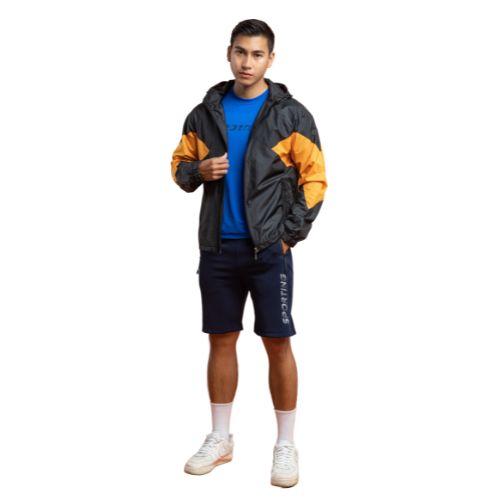 Áo khoác nam dù 2 lớp phối tay Simple & Basic, màu đen cam