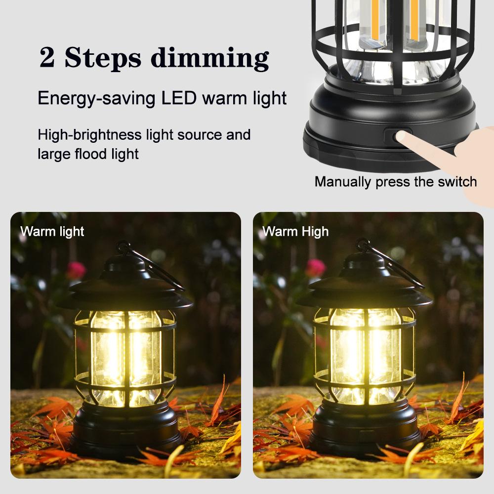Garden Vintage Lantern Portable Hanging Tent LED Light with Two Modes Battery Powered 300LM Night Light for Yard Patio