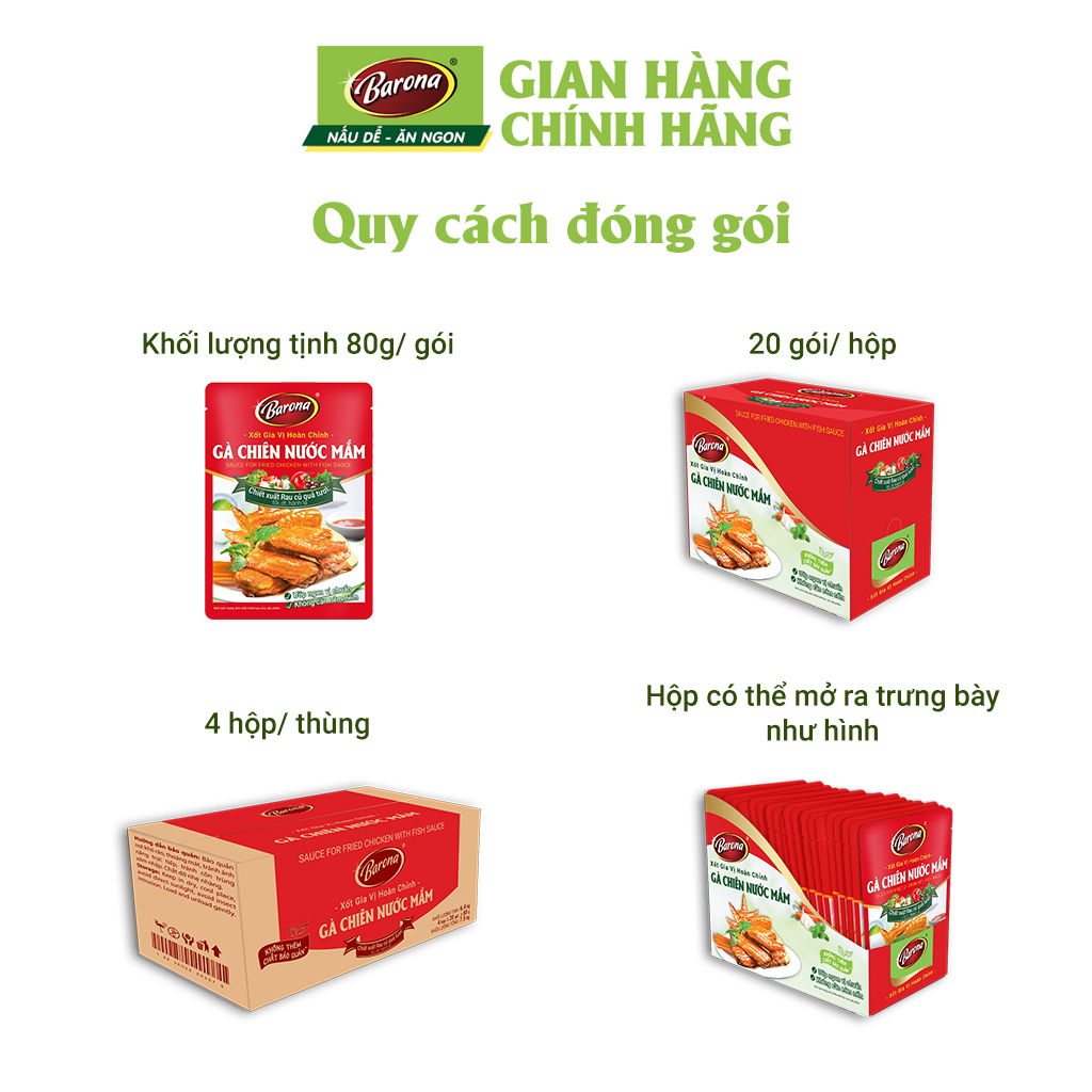 Combo 3 gói Xốt Gia vị hoàn chỉnh Barona - Gà Chiên Nước Mắm 80gr