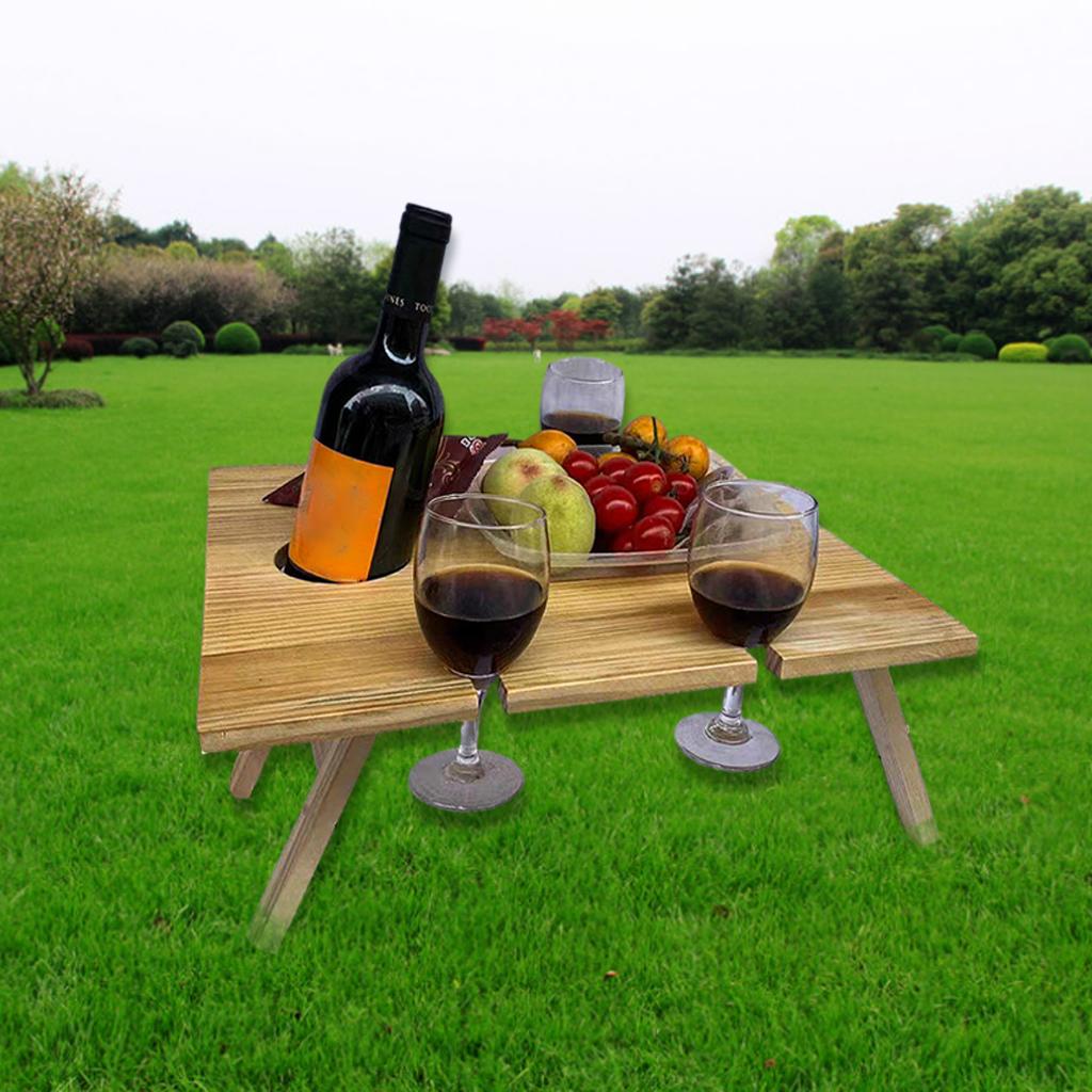 Wooden Outdoor Picnic Table Portable 2-in-1 Wine Table Outdoor Folding Wine Glass Rack Holder Suitable for Garden Party/Camping/Beach/Outdoor Dinner