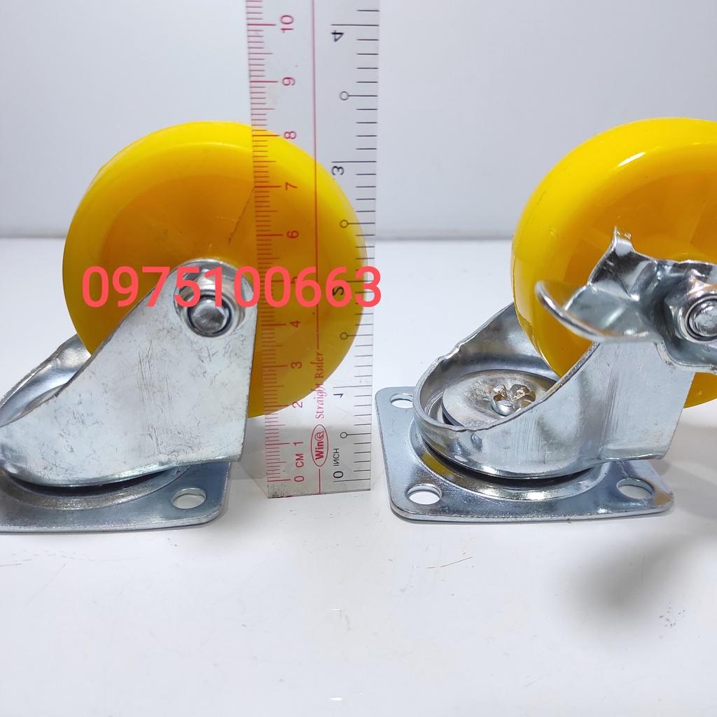 Bánh xe nhựa vàng 8cm có phanh và không phanh- Bánh xe- bánh xe đẩy hàng- bánh xe tủ