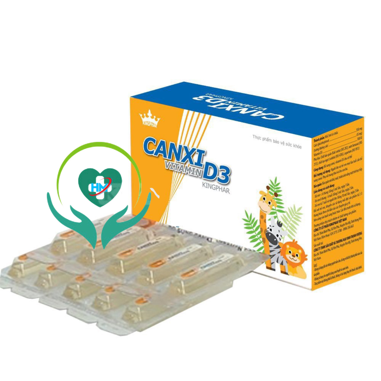 Siro Canxi vitamin D3 Kingphar , hộp 20 ống x 5ml, cho xương chắc khoẻ