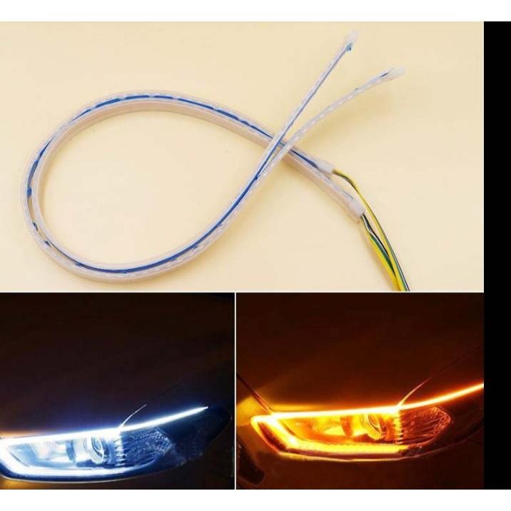 Cặp dây đèn led mí xe hơi kết hợp xi nh siêu mỏng 4mm-Màu Trắng -Vàng, Bộ 2 Dây Đèn Mí Ô Tô