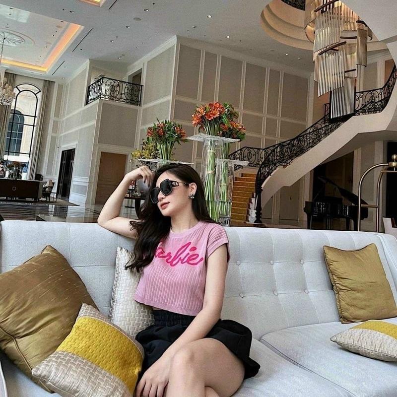 Áo croptop nữ cổ tròn tay hến BABIE chất len QC