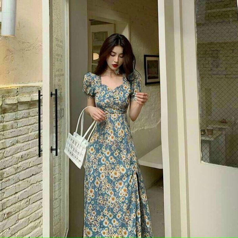 ĐẦM HOA NHÍ CỔ LỤC GIÁC TAY PHỒNG 2 Màu