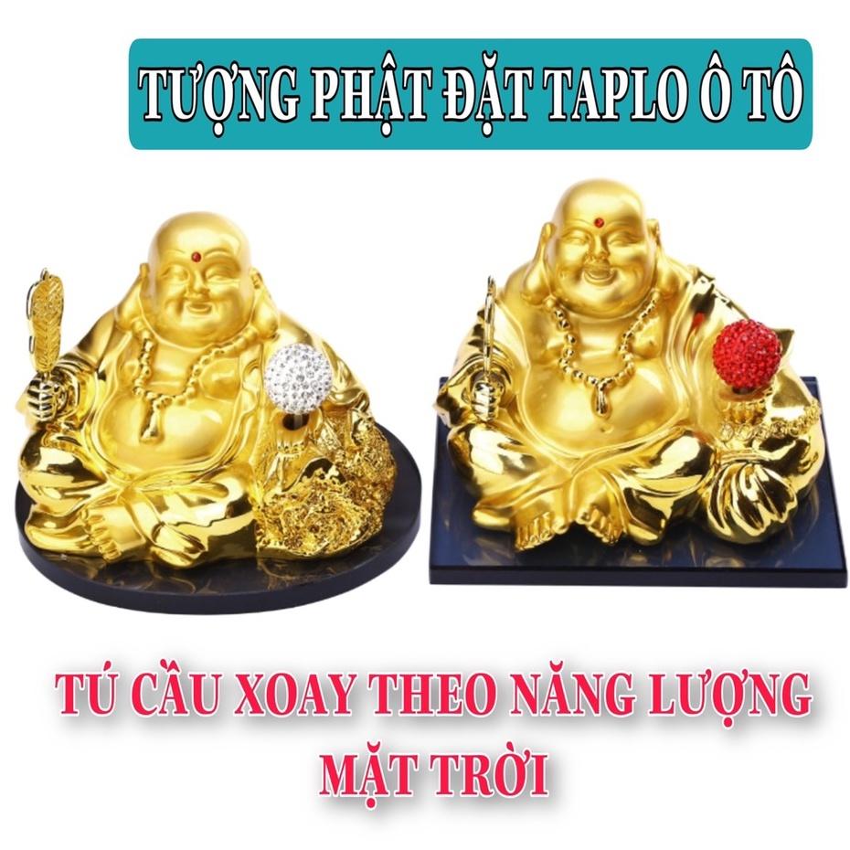 Tượng phật ông di lặc đặt taplo trang trí ô tô xe hơi có quả cầu tự xoay bằng năng lượng mặt trời