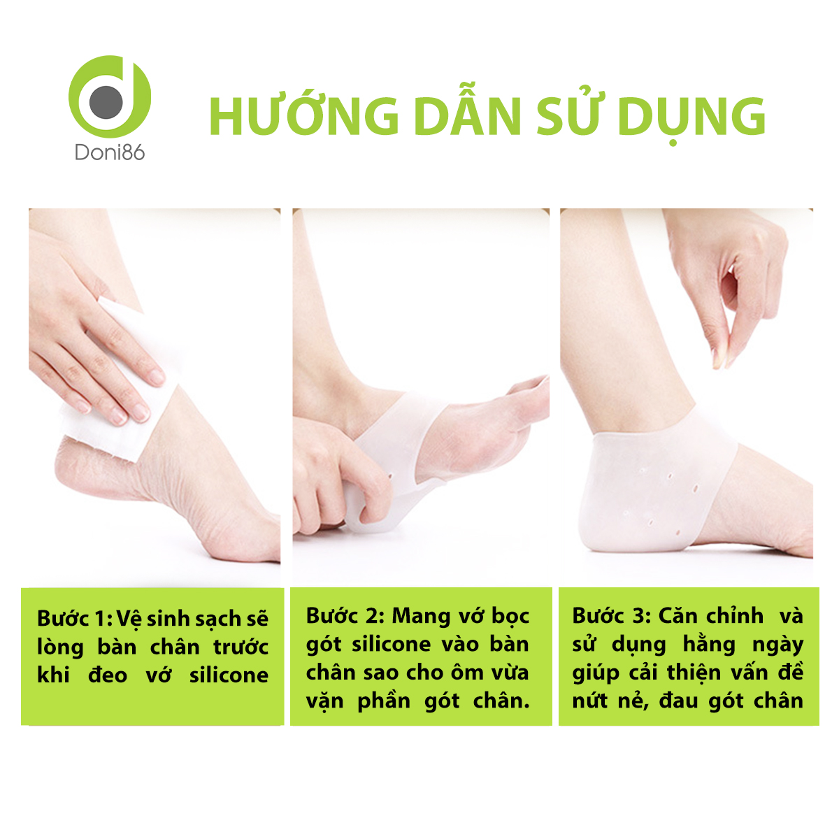 Vớ bọc gót chân silicone chống nứt nẻ chống bong tróc da, bảo vệ gót - Doni - DOPK68
