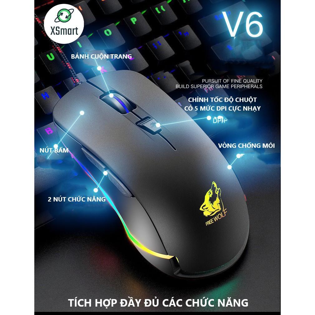 CHUỘT GAMING XSmart FREE WOLF V6 Premium LED RGB, Nhiều Chế Độ Led Khác Nhau, Chơi Mọi Tựa Game Trên Máy Tính, PC, Laptop - Hàng Chính Hãng