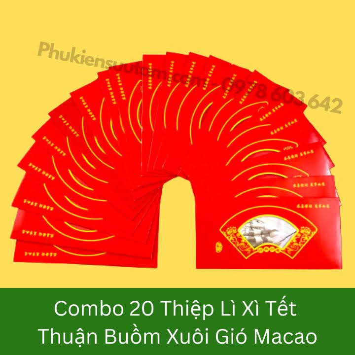 Combo 20 Thiệp Lì Xì Tết Thuận Buồm Xuôi Gió Macao, kích thước: 20cmx10cm, màu đỏ - SP005881