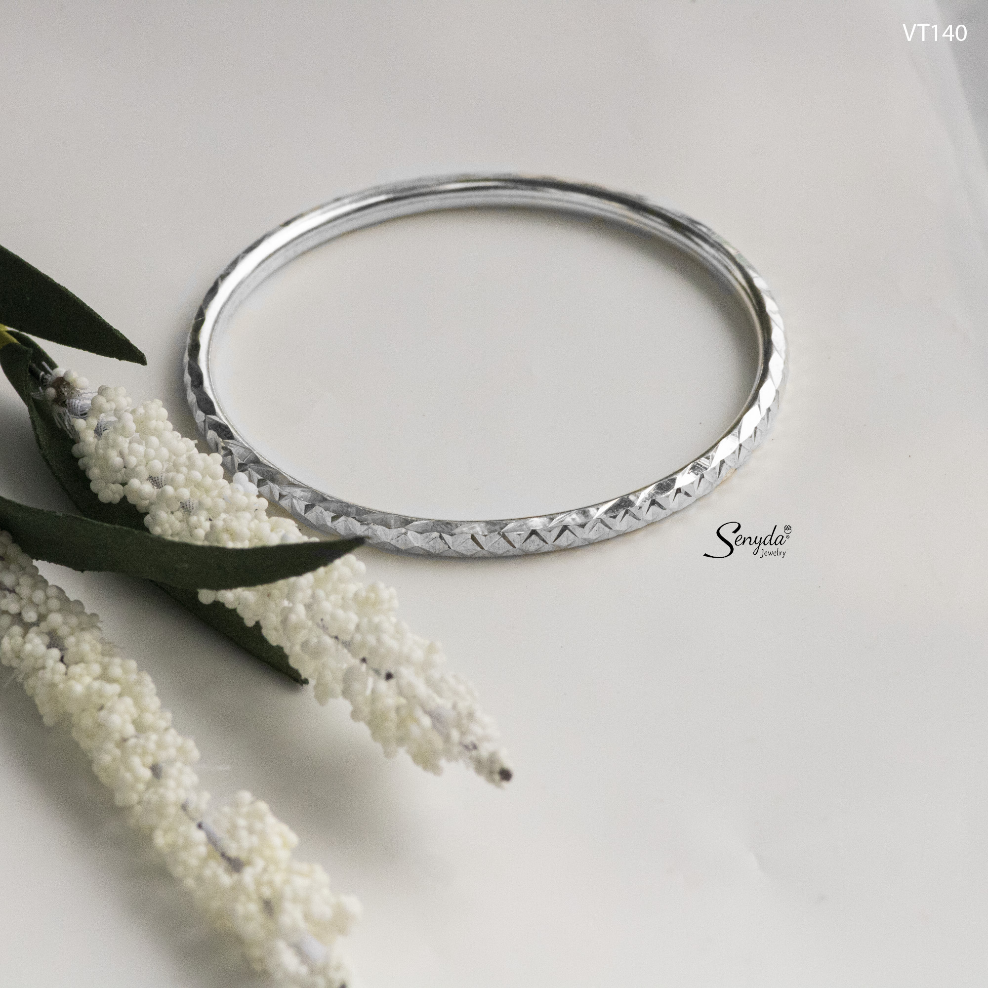 Vòng tay bạc nguyên chất SENYDA kiểu cắt giác loại đặc và rỗng có thể khắc tên - Kiểu cắt giác giao ngẫu nhiên