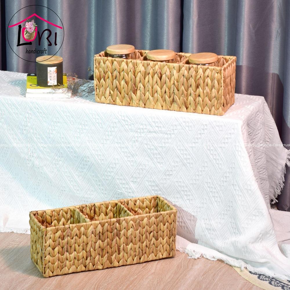 Lubihandicraft - Khay đựng đồ đan lục bình 3 ngăn - đơn giản, mộc mạc