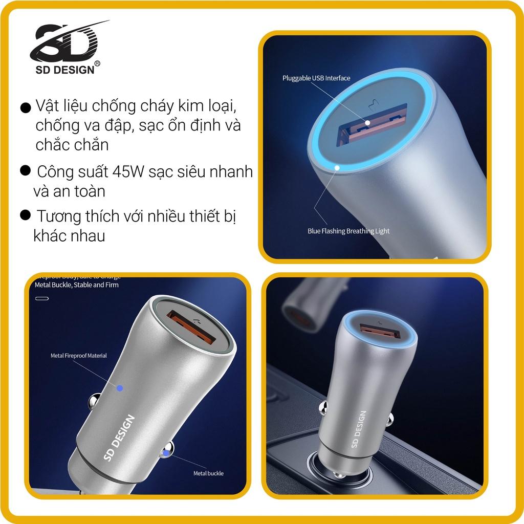 Tẩu sạc nhanh trên ô tô V33, sạc nhanh công suất cao 45W SD Design tương thích với tất cả các dòng điện thoại