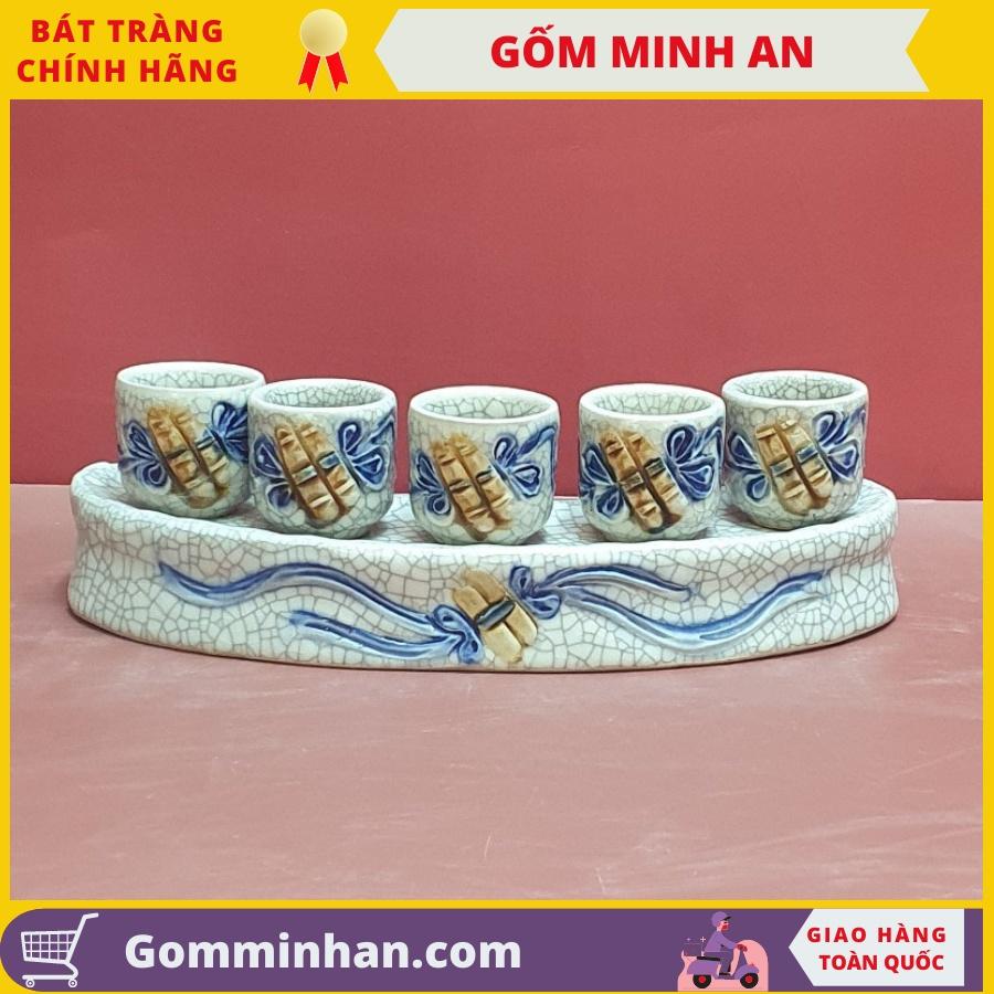 Kỷ Chén Thờ Sứ Men Rạn Đắp Nổi Cao Cấp- Kỷ Cong 3 chén- Gốm Sứ Bát Tràng- Gốm Minh An