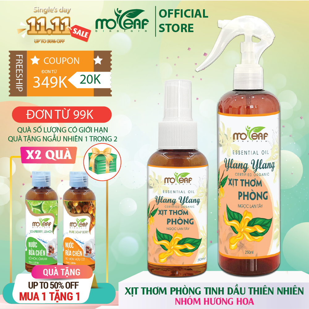 Xịt Thơm Phòng Moleaf Tinh Dầu Ngọc Lan Tây Thơm Mát Lọc Không Khí Đuổi Muỗi &amp; Côn trùng 250ml