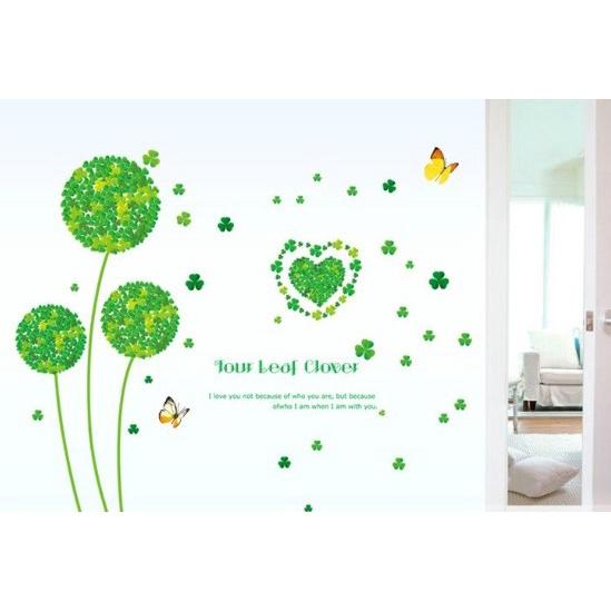 DECAL chi tiết TRANG TRÍ TƯỜNG CỎ MAY MẮN NHÍ tạo thành 3 nhánh cây