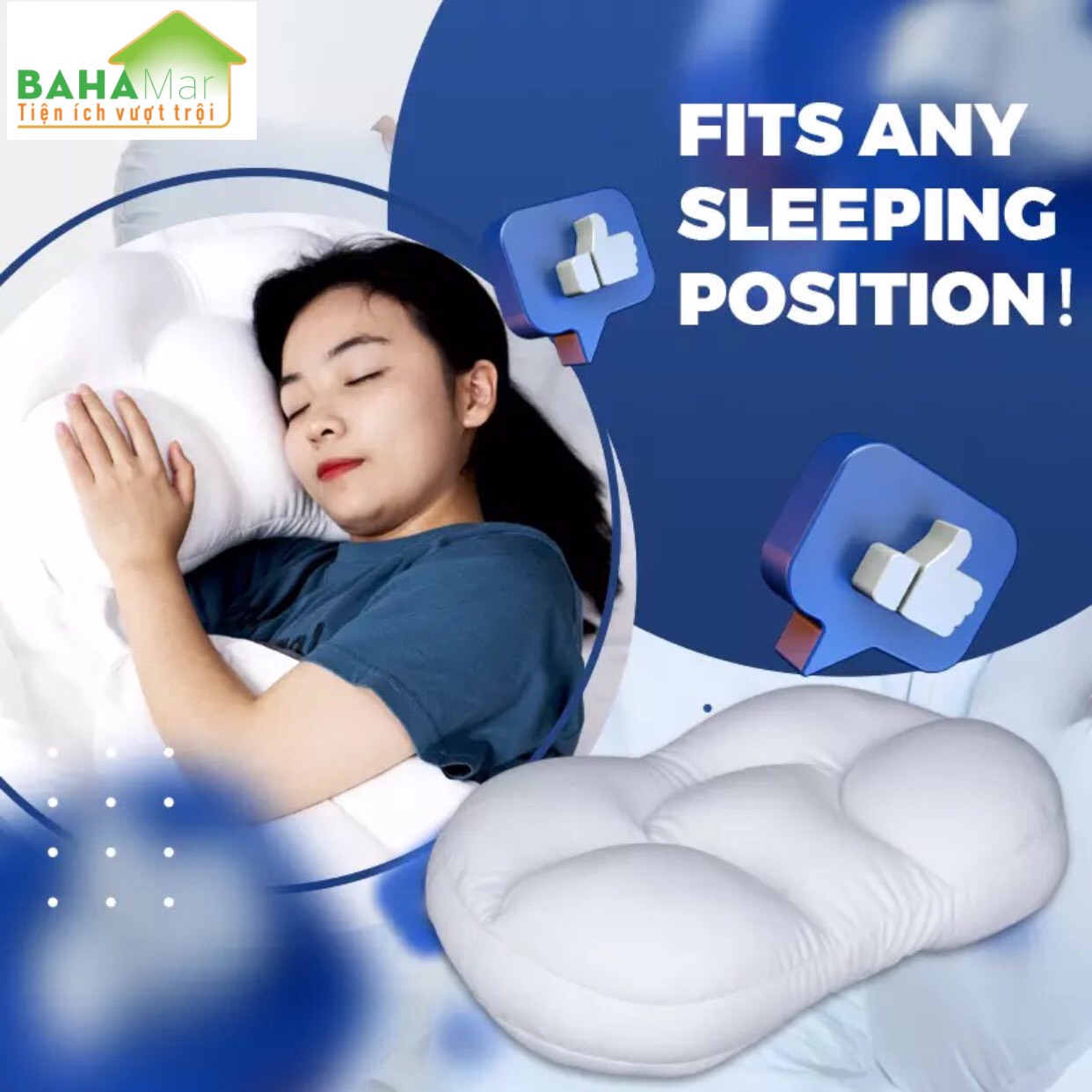 GỐI ĐÁM MÂY SIÊU MỀM HỖ TRỢ CỔ VAI, CHỈNH HÌNH THEO TƯ THẾ NGỦ "BAHAMAR" có tác dụng chỉnh tư thế ngủ thoải mái và hỗ trợ chống đau vai cổ gáy