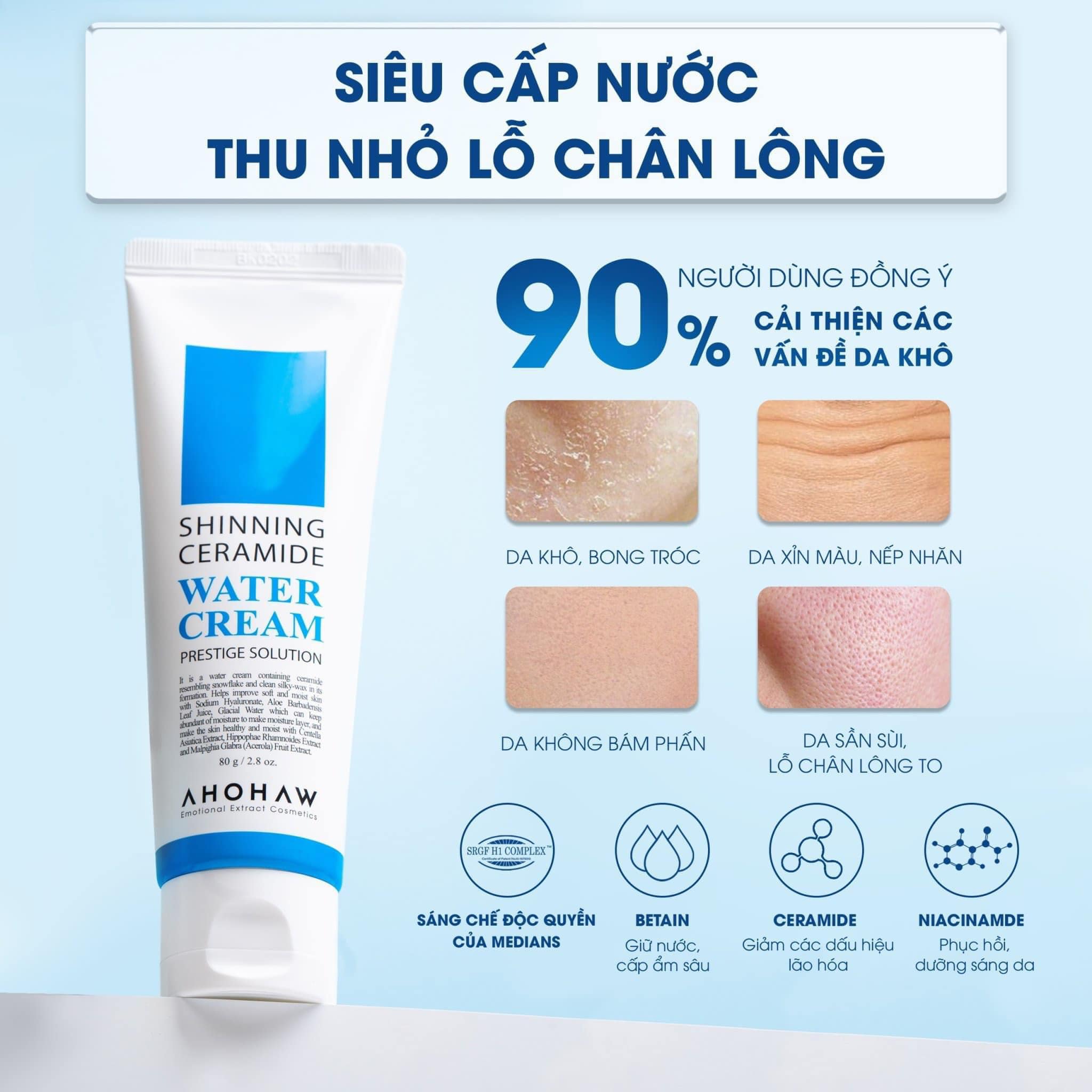 Kem dưỡng cấp nước Ahohaw Shinning Ceramide Water Cream 80g