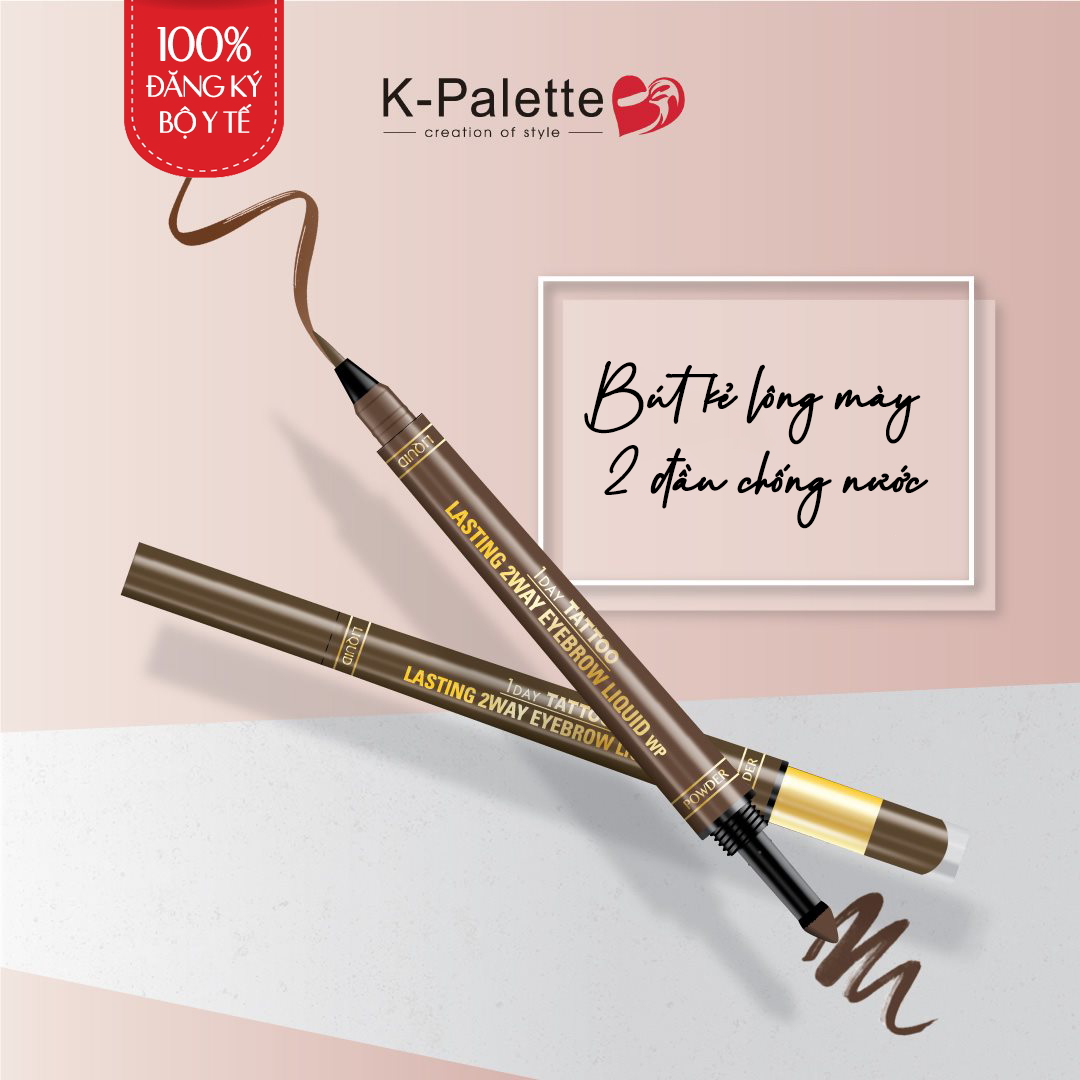 Bút Vẽ Lông Mày 2 Đầu K-Palette Eyebrow Pencil Chống Nước Lâu Trôi 24h