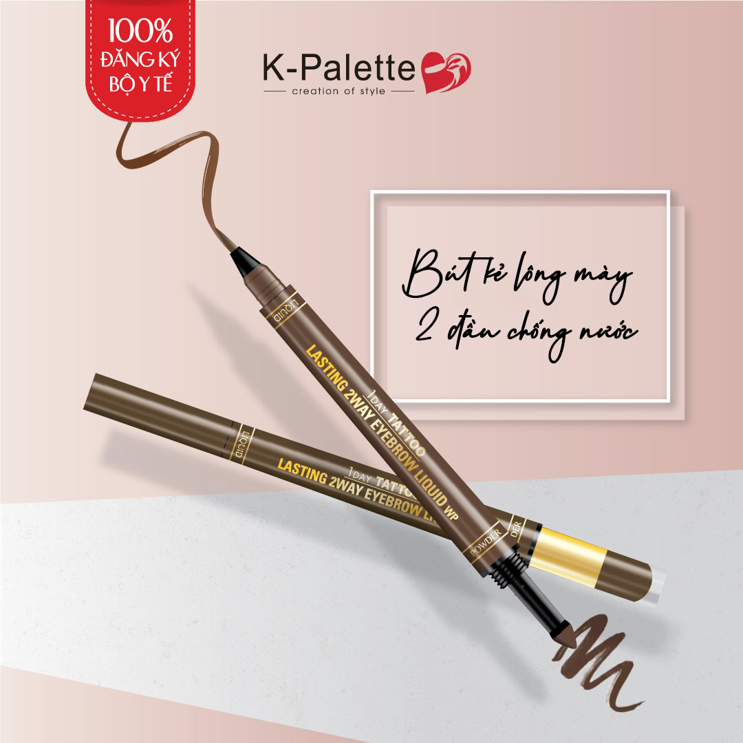 Bút Vẽ Lông Mày 2 Đầu K-Palette Eyebrow Pencil Chống Nước Lâu Trôi 24h (4 Màu)