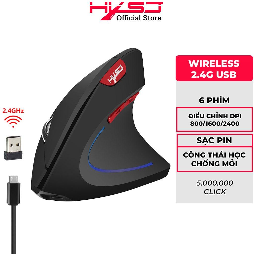 Chuột không dây kiểu đứng HXSJ T22 Sạc pin wireless USB 2.4GHz chống mỏi tay dùng cho pc laptop táo tablet tivi - hàng chính hãng