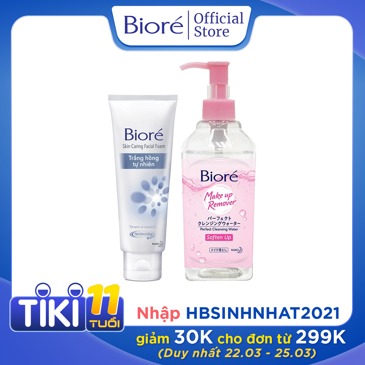 Bộ Đôi Biore Sữa Rửa Mặt Trắng Hồng Tự Nhiên 100g + Nước Tẩy Trang Hoàn Hảo Dưỡng Ẩm 300ml