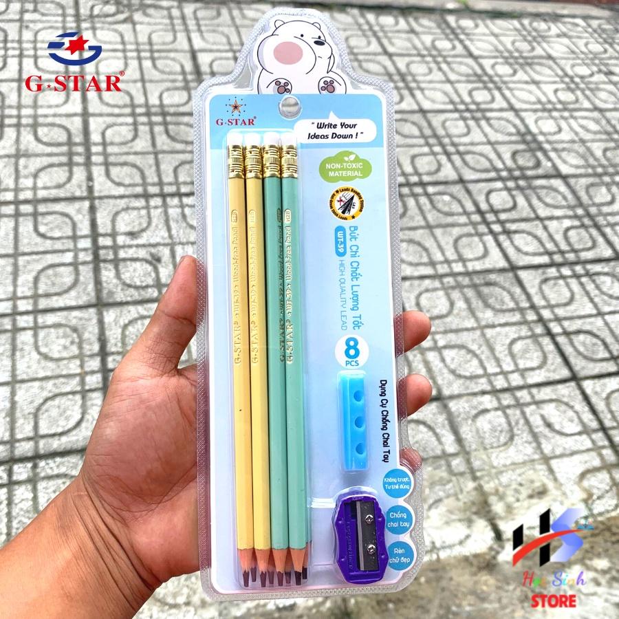 Vỉ 8 cây bút chì chất lượng cao Gstar WT-39 H2B kèm dụng cụ chống chai tay và chuốt