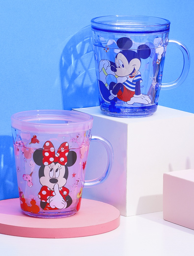 Ly quai cầm tay 2 lớp nhũ nước kim tuyến trong suốt hình chuột Minnie Mouse màu hồng siêu cute cho bé gái 260ml - 118VNDM2504