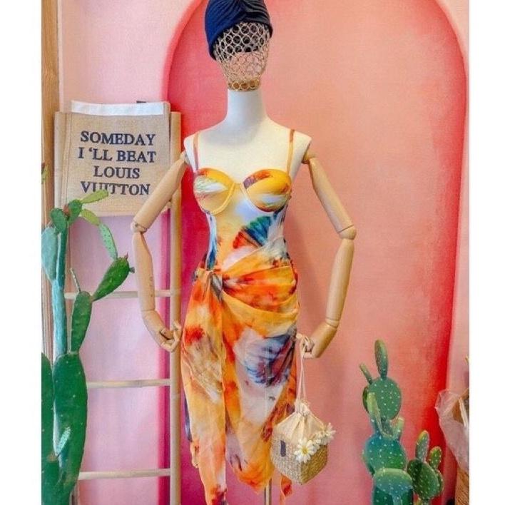 BIKINI 1 MẢNH PHỐI KHĂN HỌA TIẾT HOA VÀNG BIKINI UMI