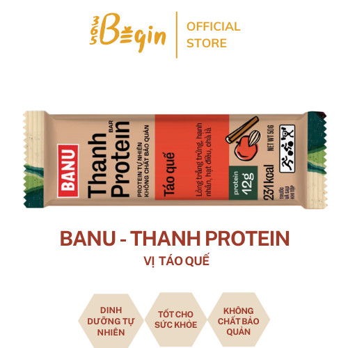 BANU Táo Quế - Thanh protein (đạm) Yến mạch và các hạt ngũ cốc – Thanh năng lượng thay thế các bữa ăn (sáng, trưa, chiều, xế, tối) tiện lợi, tốt cho sức khỏe, phù hợp với người bận rộn, tập luyện thể thao