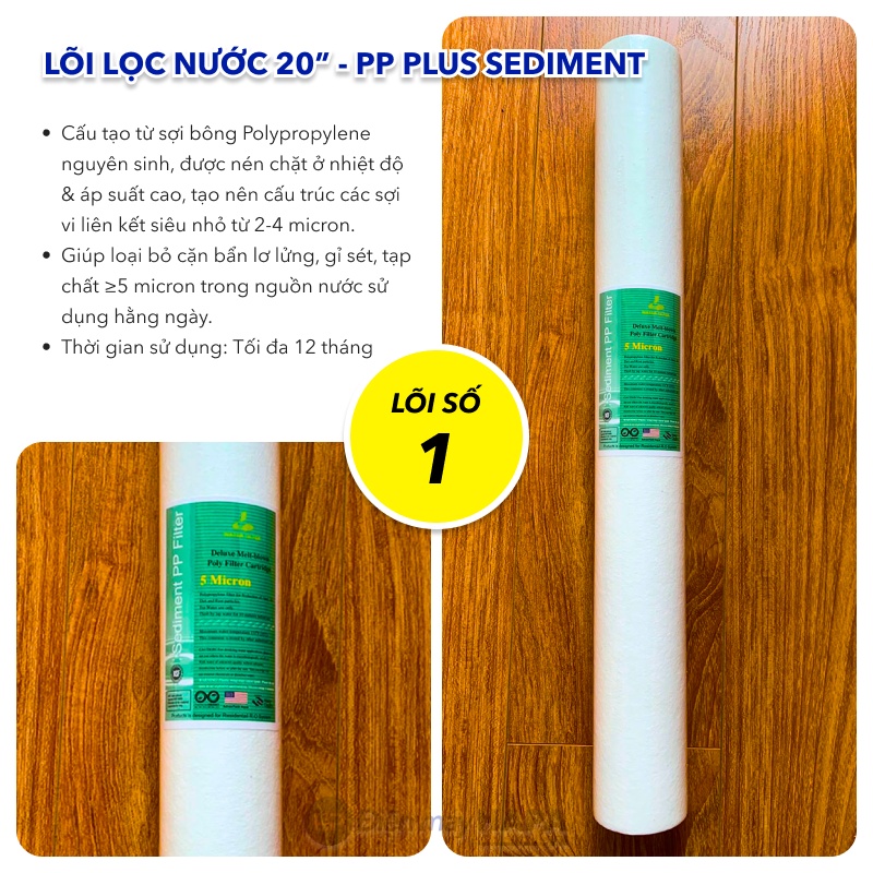 Lõi Lọc PP 20 inch Cao Cấp Plus Sediment 1-5 micron, Bộ Lõi Lọc Thô 123 - Lõi Lọc Số 1 Bán Công Nghiệp 20in - Hàng Chất Lượng - Green Filter, NestCa Dùng Cho Máy RO Karofi Sunhouse Kangaroo Daikiosan Prowatech AquaYaki Aqualife Vithaco