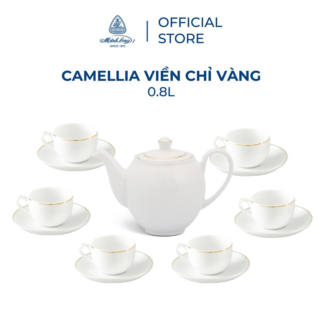 Bộ trà 0.8 L  Camellia Chỉ Vàng Sứ cao cấp Minh Long