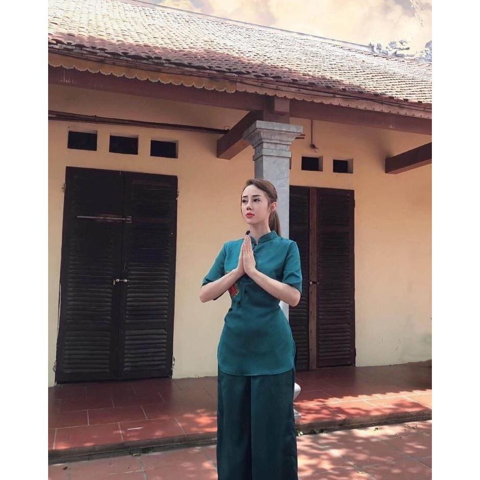 ĐỒ LAM ĐI CHÙA Mẫu Cổ Tàu Thêu Hoa