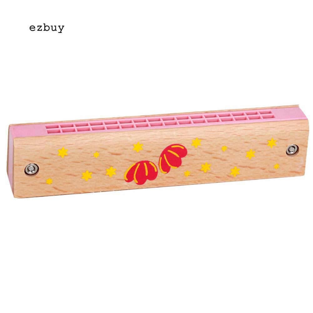 【EY】Wooden 16 Holes Cartoon Harmonica Musical Instrument Early Educational Kids Gift